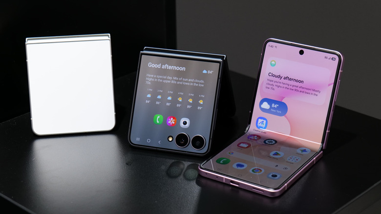 Galaxy Z Flip 8 foldable smartphone in various orientations.