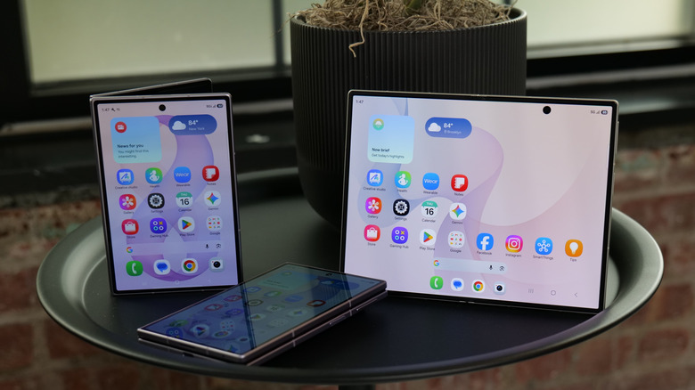 Galaxy Z Fold 8 foldable smartphone in various orientations.