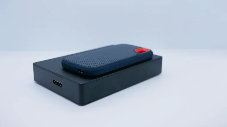An external SSD on top of an external HDD.