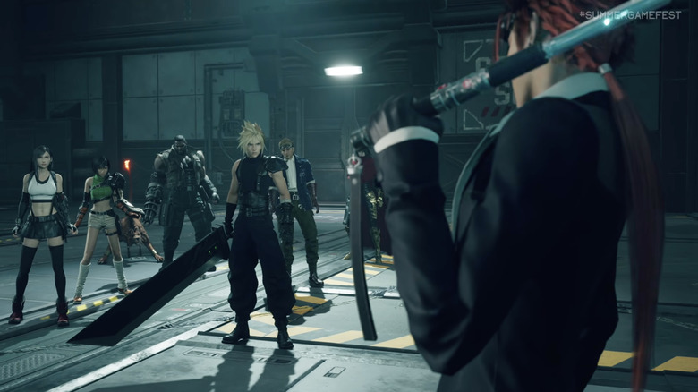 The heroes of Final Fantasy 7 face off against Reno.
