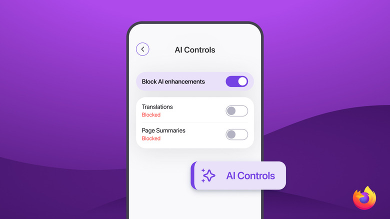 Illustration of a smartphone with toggles to turn off AI enhancements in front of a purple backdrop.