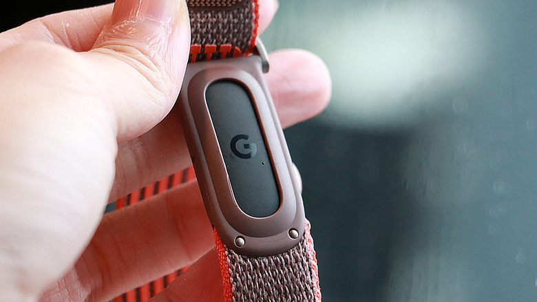 A close up on the Fitbit Air inside the Steph Curry edition band.