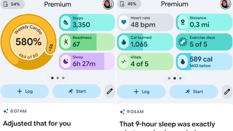 Two screenshots showing the top part of the Google Health app.