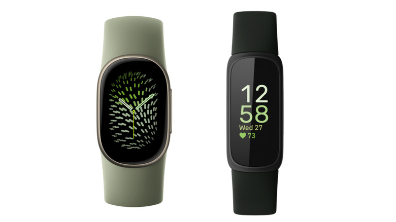 Side-by-side renderings of the Fitbit Edge and Inspire 3 next to each other showing them from top-down view.