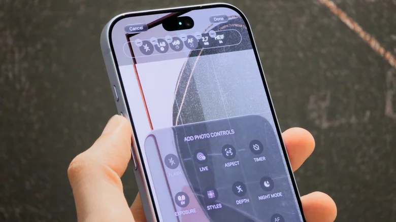 iPhone 18 Pro camera app with manual controls.