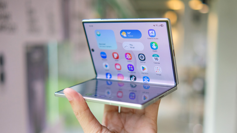 A half-folded Samsung Galaxy Z Fold8.