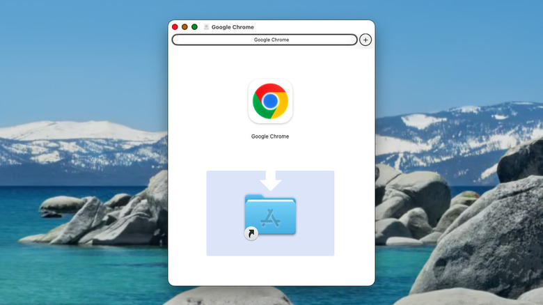 Screenshot of the Google Chrome installation DMG folder on Mac.