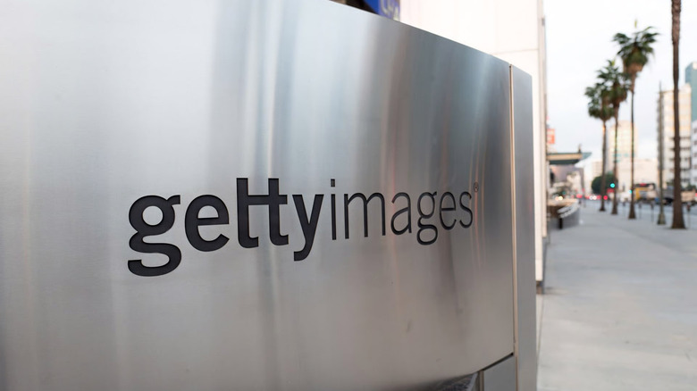 Getty images sign on a curved brushed aluminum material