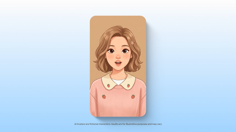 One of Google's Live avatars generated by AI is shown against a powder blue gradient background
