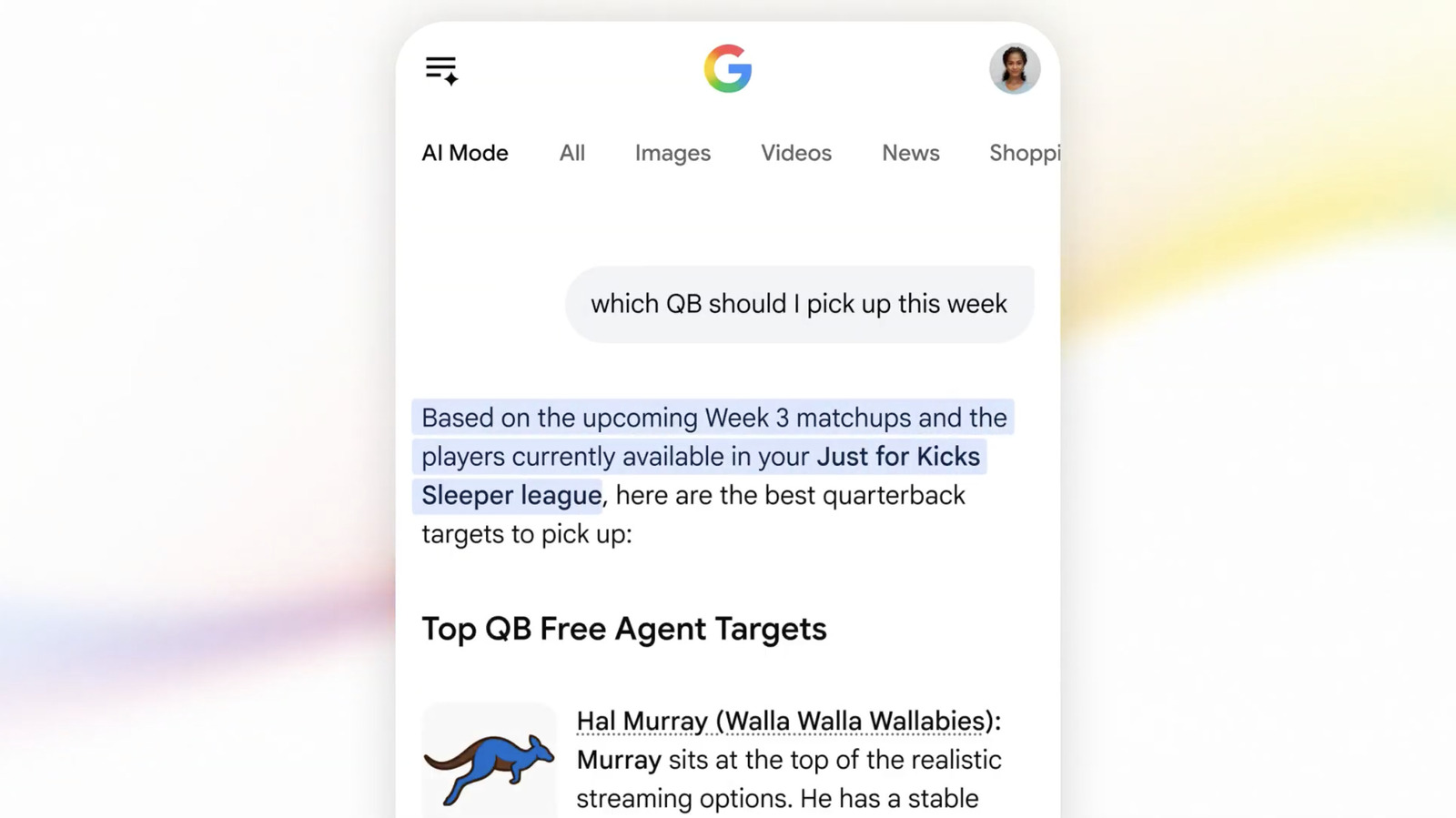 Google AI Mode can hold your hand through fantasy football season