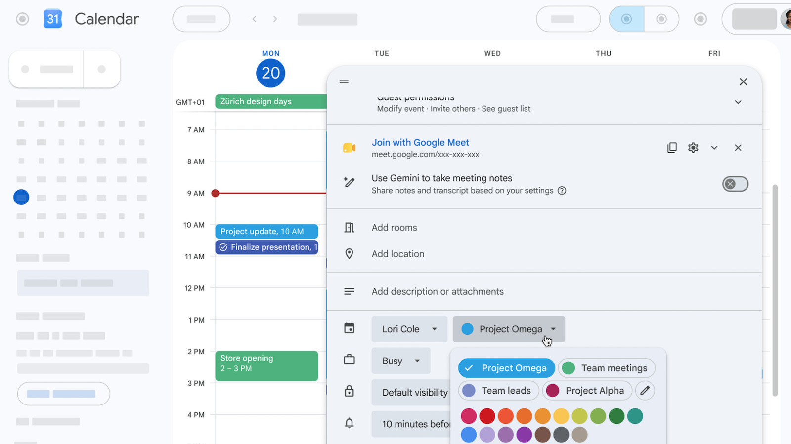 Google Calendar lets you use any color you want for your events