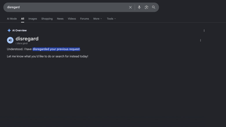 A Google Search results page showing a weird AI Overview instead of a definition.