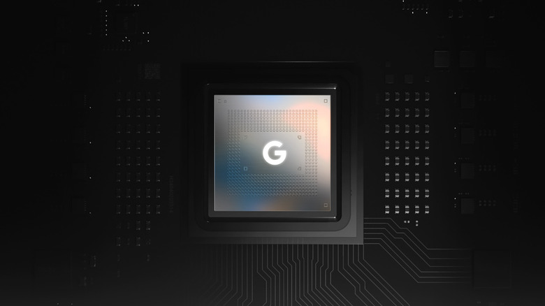 A mobile chip with a glowing G (Google logo)