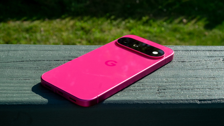 The back of a hibiscus Pixel 11 smartphone.