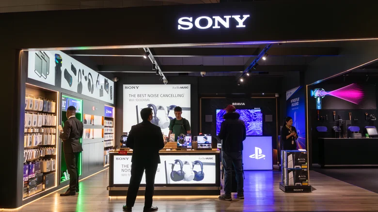 Wide shot of a Sony retail store.