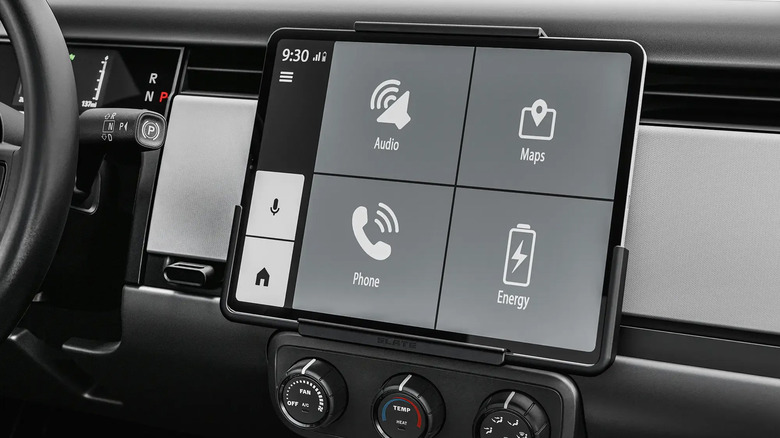A tablet mounted on the dash of the Slate truck