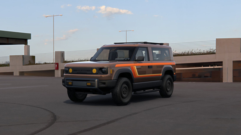 A brown Slate SUV with '70s-style orange stripes