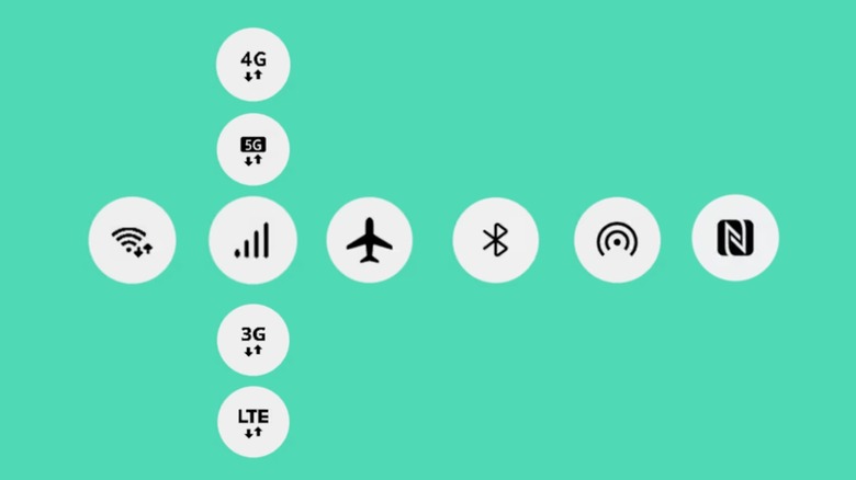 Android connectivity icons on a blue background