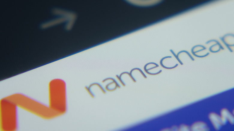 Close-up photo of a computer screen with the Namecheap website open and displayed on a diagonal.