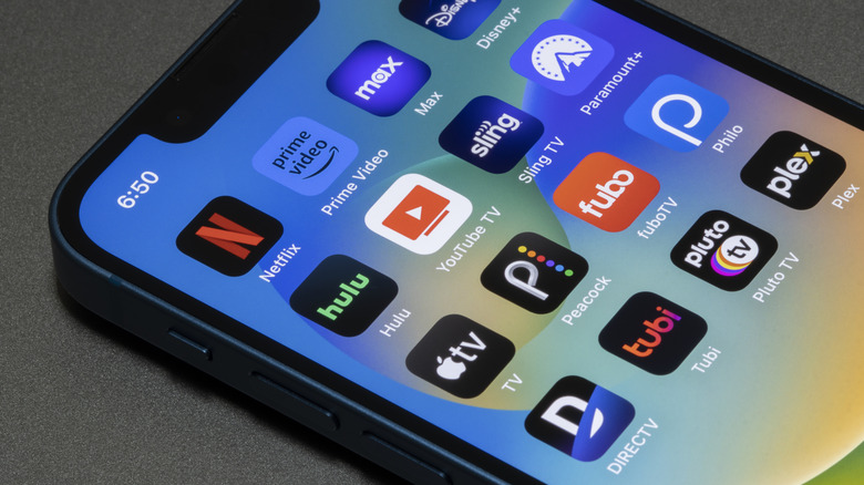 A phone screen showing a multitude of streaming apps.