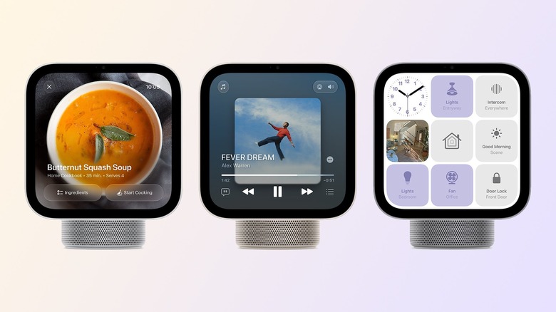 Three units of Apple's HomeView running some of its native apps, including Apple Music and Home.