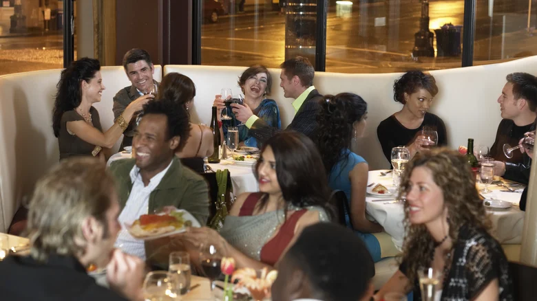 A restaurant busy with patrons.