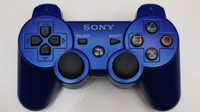 A blue PS3 SixAxis wireless controller