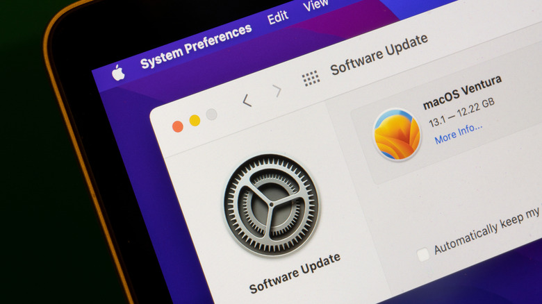 The software update page showing on a MacBook screen