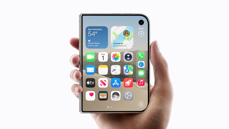 Особенности программного обеспечения Apple iPhone Duo Складной смартфон Apple iPhone Duo в руке
