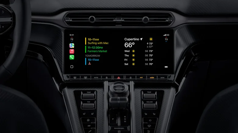 An array of CarPlay widgets on a car's display.