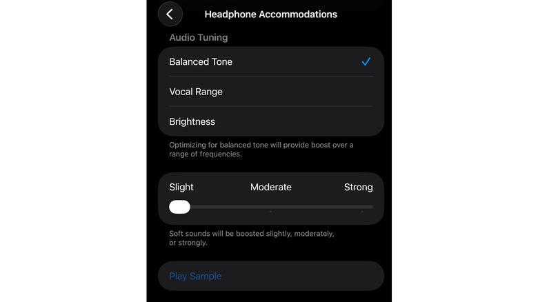 Screenshot of iOS headphone accommodations.