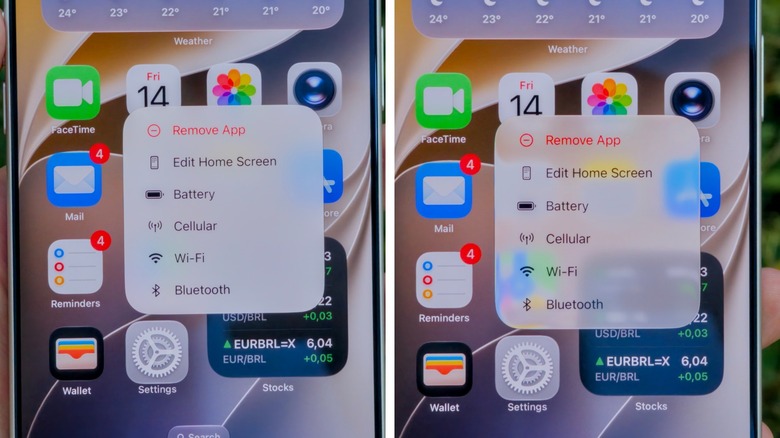 Comparing different opacity levels of Liquid Glass in iOS 27.