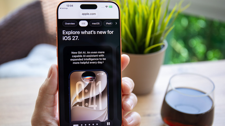 iPhone 17 displaying an apple.com news story on what is new for the iOS 27 update.