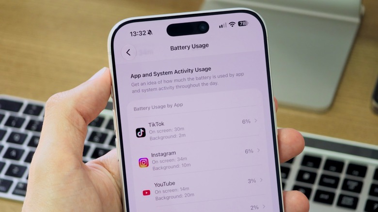 Battery Usage menu in iPhone Settings.