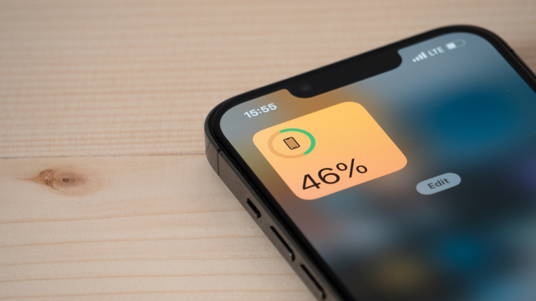 iPhone showing the battery percentage.