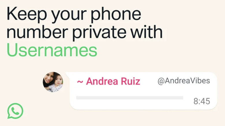 Illustration showing the WhatsApp transition to add usernames. Has the text 