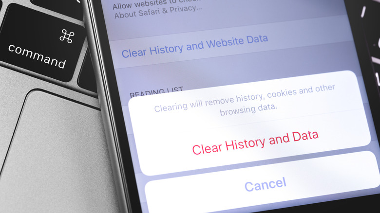 Clearing browsing data in Safari on an iPhone.