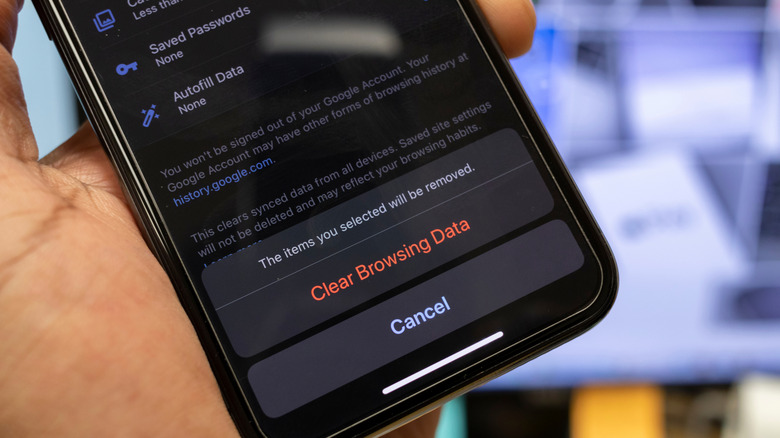 An iPhone screen showing the option to clear browsing data in Chrome.