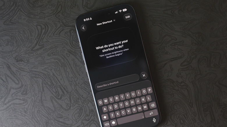Creating a shortcut using Apple Intelligence on an iPhone.