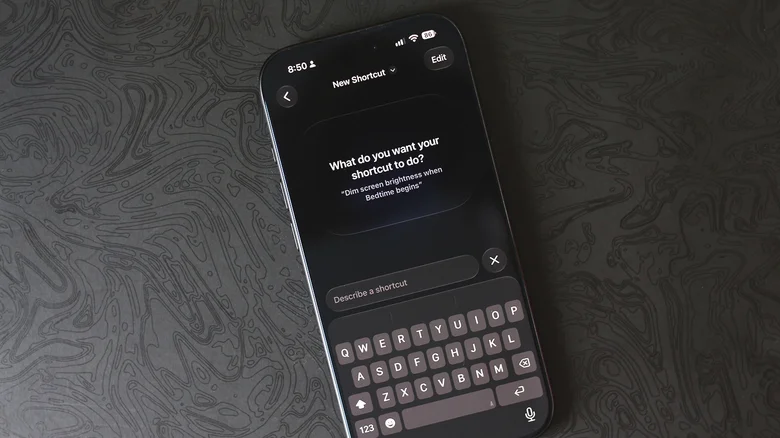 Creating a shortcut using Apple Intelligence on an iPhone.