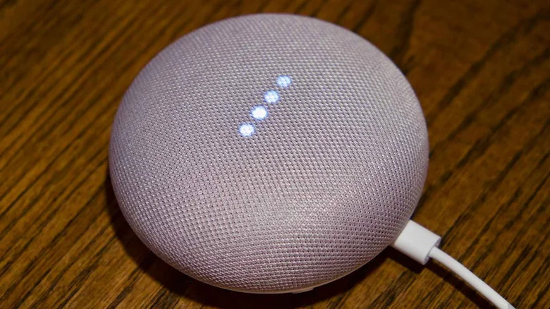 Google Home Mini on desk.