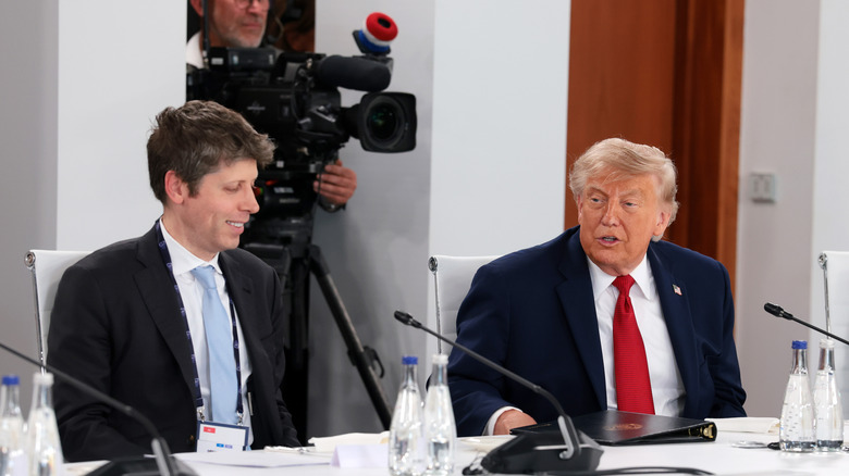 President Trump sits next to OpenAI CEO Sam Altman on the right.