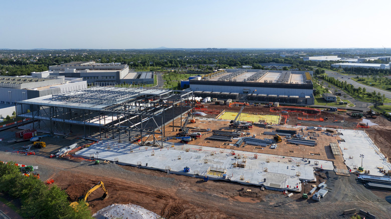 An aerial view of an under construction data center in Virginia.