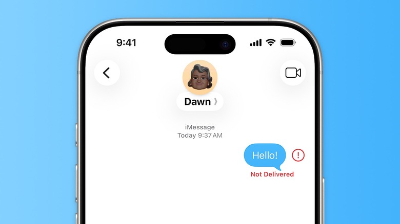 An iPhone screen showing an iMessage that wasn't delivered.