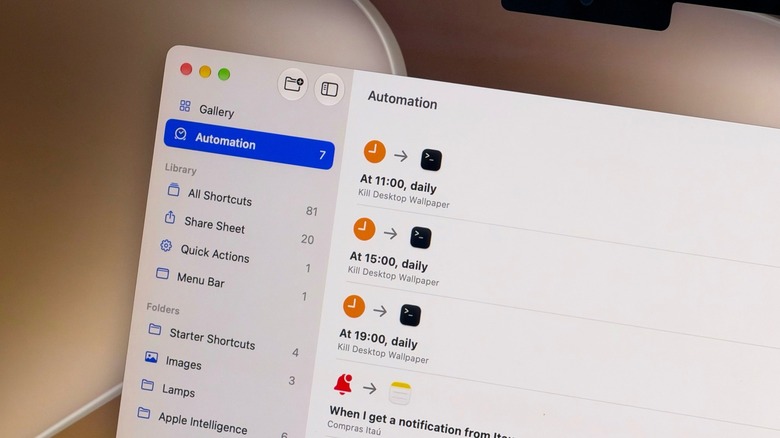 Various automated actions in Apple's Shortcuts app.