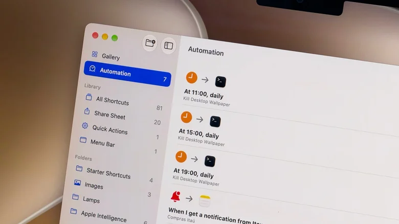 Various automated actions in Apple's Shortcuts app.
