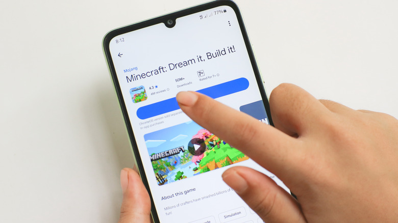 Minecraft app in the Play Store app on Android phone.