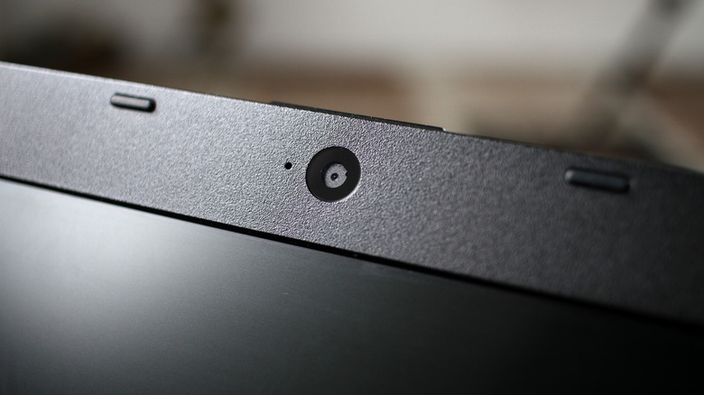 Close-up of a laptop's built-in webcam.