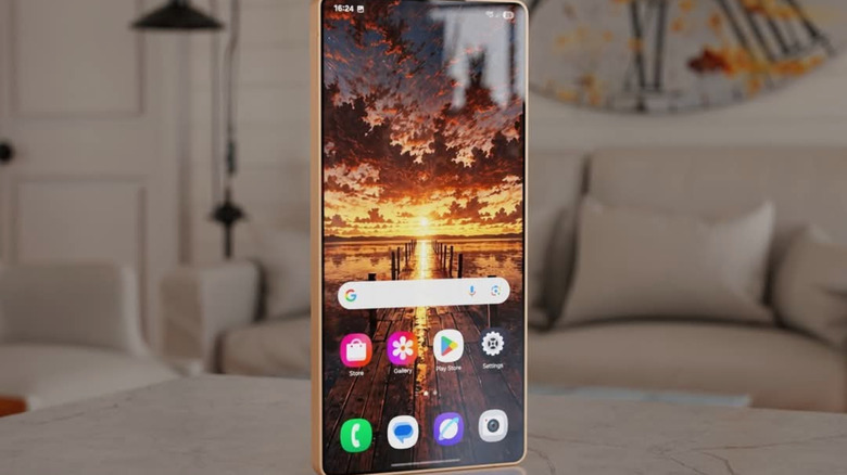 Samsung Galaxy S26 Ultra upright on a table.