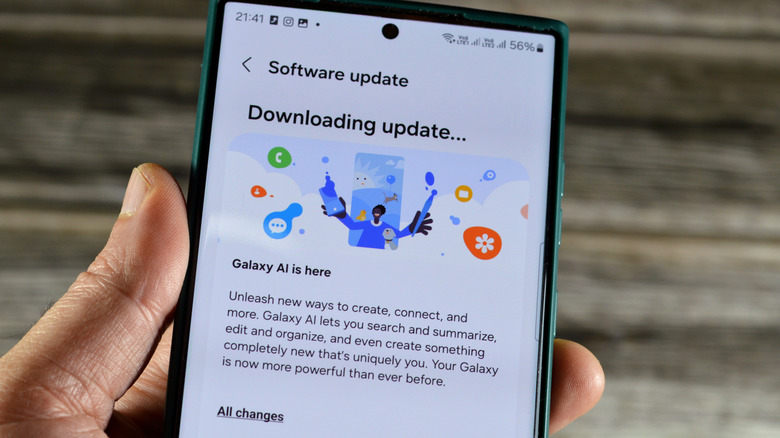 A Samsung Galaxy phone getting a system update.